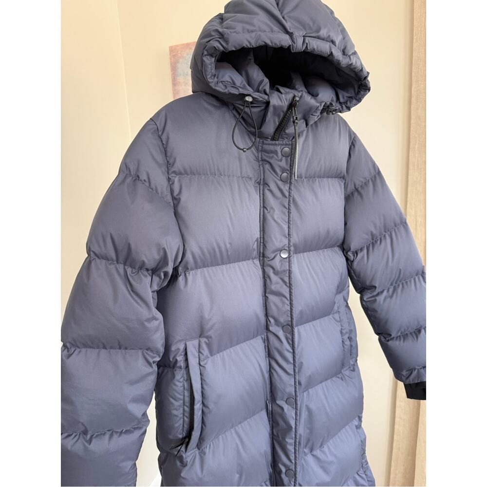 New Quince Responsible Down Long Puffer Coat Women Medium Storm Blue Hooded NWT - Picture 4 of 10